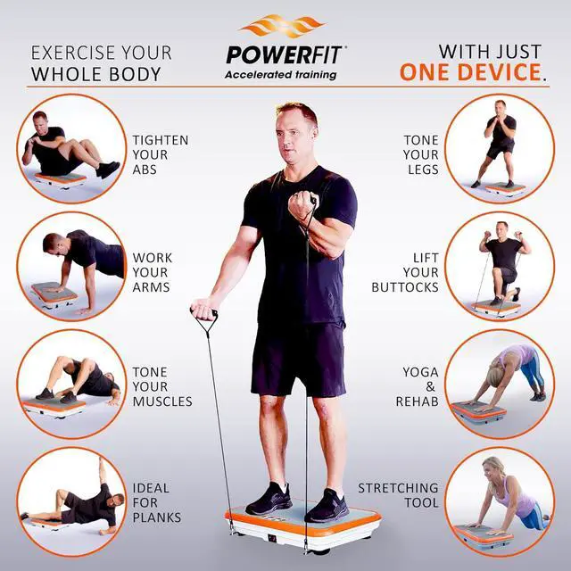 Alt view image 3 of 6 - Power Fit Vibration Plate Exercise Machine, Powerfit Elite Vibration Platform, Power Plate, Body Vibration Plate for Lymphatic Drainage, Body Shaker Weight Loss - Remote, Resistance Bands & Diet Plan
