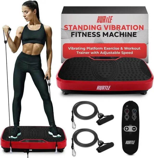 Main image of Hurtle Fitness Vibration Platform Machine - Home Gym Whole Body Shaker Exercise Machine Workout Trainer Fast Weight Loss w/Resistance Bands Easy Carry Wheel Remote Adjustable Speed