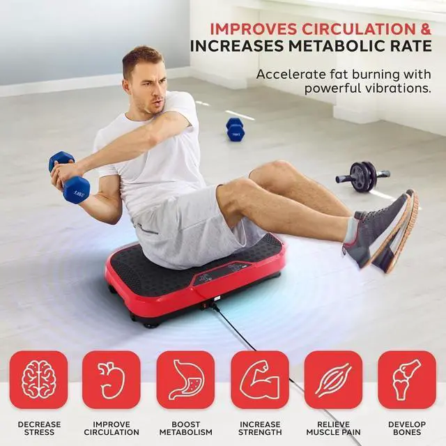 Alt view image 3 of 7 - Hurtle Fitness Vibration Platform Machine - Home Gym Whole Body Shaker Exercise Machine Workout Trainer Fast Weight Loss w/Resistance Bands Easy Carry Wheel Remote Adjustable Speed