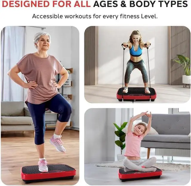 Alt view image 4 of 7 - Hurtle Fitness Vibration Platform Machine - Home Gym Whole Body Shaker Exercise Machine Workout Trainer Fast Weight Loss w/Resistance Bands Easy Carry Wheel Remote Adjustable Speed