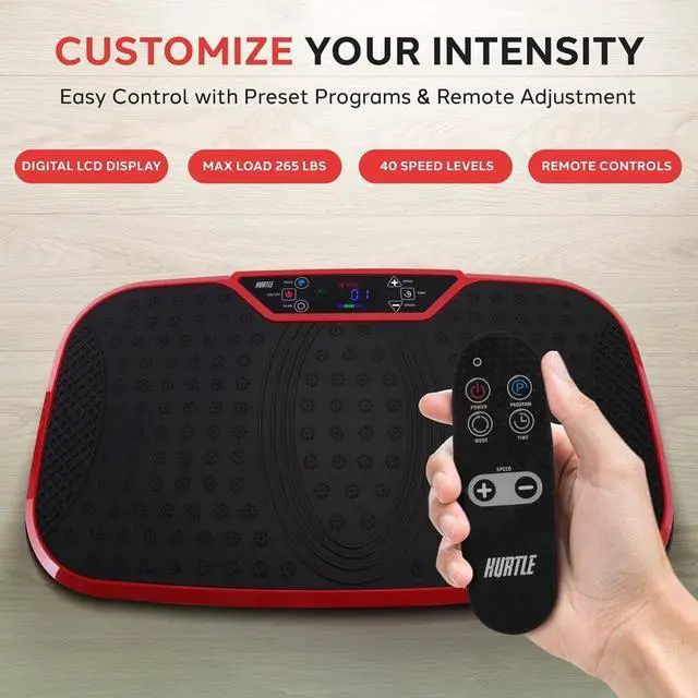 Alt view image 5 of 7 - Hurtle Fitness Vibration Platform Machine - Home Gym Whole Body Shaker Exercise Machine Workout Trainer Fast Weight Loss w/Resistance Bands Easy Carry Wheel Remote Adjustable Speed