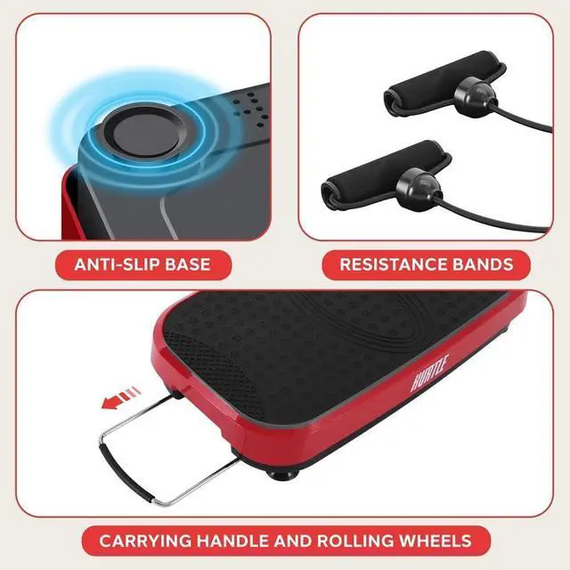 Alt view image 6 of 7 - Hurtle Fitness Vibration Platform Machine - Home Gym Whole Body Shaker Exercise Machine Workout Trainer Fast Weight Loss w/Resistance Bands Easy Carry Wheel Remote Adjustable Speed