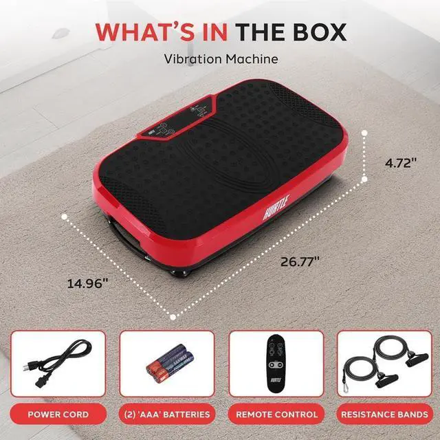 Alt view image 7 of 7 - Hurtle Fitness Vibration Platform Machine - Home Gym Whole Body Shaker Exercise Machine Workout Trainer Fast Weight Loss w/Resistance Bands Easy Carry Wheel Remote Adjustable Speed