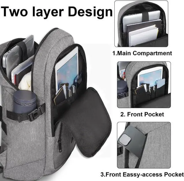 Alt view image 2 of 7 - Mancro Laptop Backpack for Travel, Anti-theft Laptop Backpack for Men Business Backpack Work Daypack with USB Charging Port & Lock, Water Resistant Travel Computer Bag Daypack, Grey