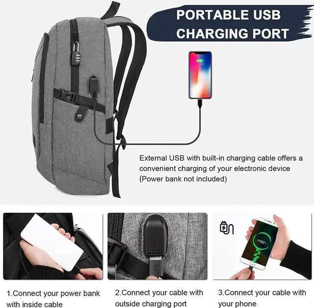 Alt view image 6 of 7 - Mancro Laptop Backpack for Travel, Anti-theft Laptop Backpack for Men Business Backpack Work Daypack with USB Charging Port & Lock, Water Resistant Travel Computer Bag Daypack, Grey