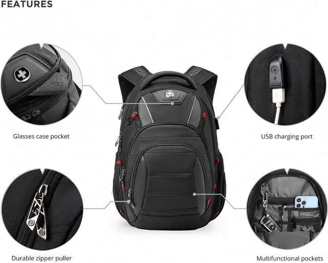 Alt view image 3 of 7 - Swissdigital Design Men's Laptop Backpack for College and Business Travel with Integrated USB Charging Port and RFID Protection Fits Laptops up to 15.6 inch (J14-BR)