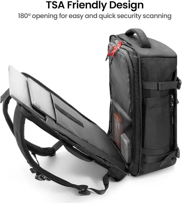 Alt view image 3 of 7 - tomtoc Travel Backpack 40L, TSA Friendly Flight Approved Carry-on Luggage Hand Water-resistant Lightweight Business Rucksack, Durable Large Weekender Bag Daypack Fits 17.3 Inch Laptop