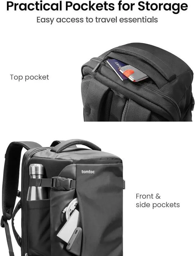 Alt view image 6 of 7 - tomtoc Travel Backpack 40L, TSA Friendly Flight Approved Carry-on Luggage Hand Water-resistant Lightweight Business Rucksack, Durable Large Weekender Bag Daypack Fits 17.3 Inch Laptop