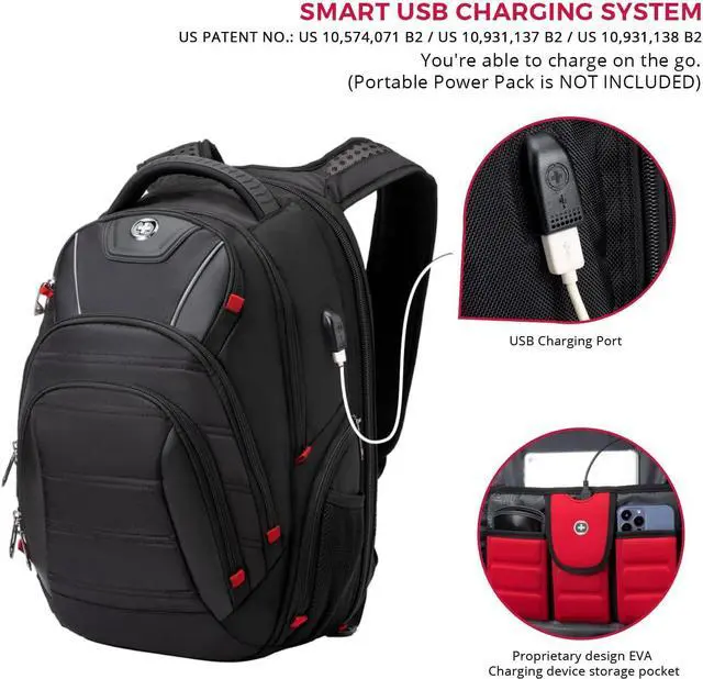 Alt view image 2 of 7 - Swissdigital Design Travel Backpack for men, TSA Friendly USB Charging RFID Protection Business Backpack Fits 15.6" Laptops Black | J14-BR