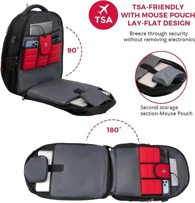 Alt view image 5 of 7 - Swissdigital Design Travel Backpack for men, TSA Friendly USB Charging RFID Protection Business Backpack Fits 15.6" Laptops Black | J14-BR
