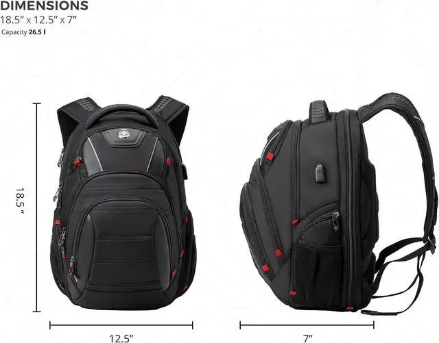 Alt view image 7 of 7 - Swissdigital Design Travel Backpack for men, TSA Friendly USB Charging RFID Protection Business Backpack Fits 15.6" Laptops Black | J14-BR