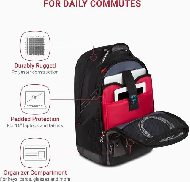 Alt view image 2 of 7 - Wenger Synergy Laptop Backpack, Fits 16 Inch Laptop, Men's and Women's Laptop Bag, Black/Grey