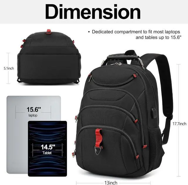 Alt view image 2 of 7 - Boavan Laptop Backpack for men, 15.6 inch Laptop Bag with USB Port, Waterproof Travel Work Backpack Purse, Anti-Theft Teacher Nurse Doctor Casual Bookbags Office Business backpackBlack
