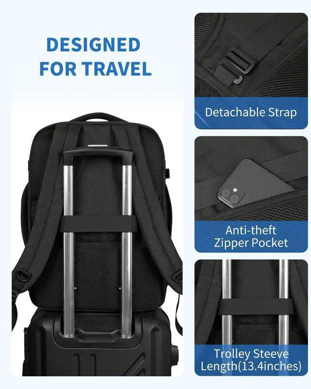 Alt view image 5 of 7 - WANDF Travel Backpack For Spirit Airlines Personal Item Bag 18x14x8 with Wet Pocket, 17 Inch Laptop Backpack for Men WomenBlack
