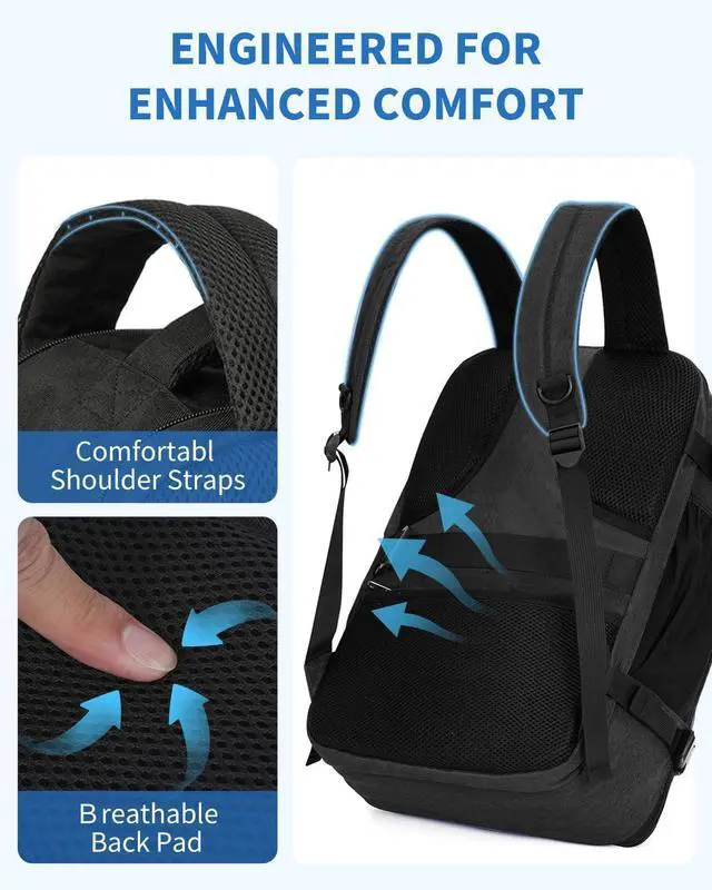Alt view image 6 of 7 - WANDF Travel Backpack For Spirit Airlines Personal Item Bag 18x14x8 with Wet Pocket, 17 Inch Laptop Backpack for Men WomenBlack