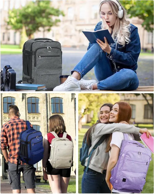 Alt view image 7 of 7 - WANDF Travel Backpack For Spirit Airlines Personal Item Bag 18x14x8 with Wet Pocket, 17 Inch Laptop Backpack for Men WomenBlack