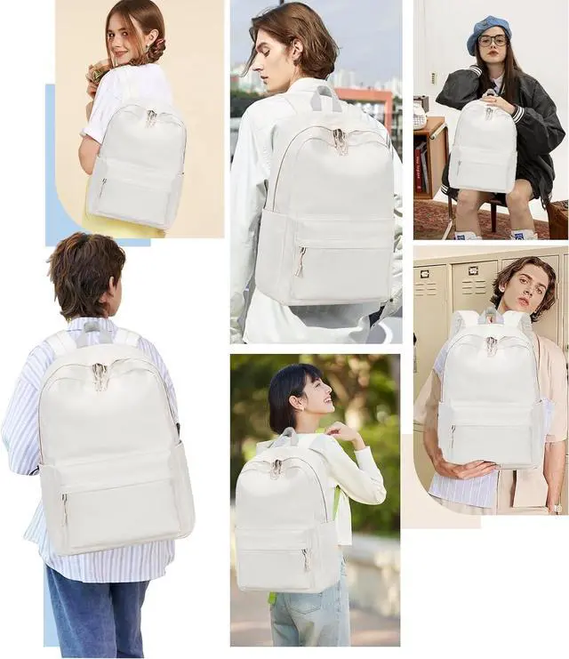 Alt view image 2 of 7 - School Backpack for Teen Girls Women Laptop Backpack College Bookbags Middle School Travel Work Commuter Back Pack(Solid Beige)