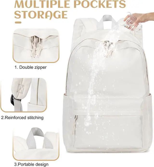 Alt view image 4 of 7 - School Backpack for Teen Girls Women Laptop Backpack College Bookbags Middle School Travel Work Commuter Back Pack(Solid Beige)