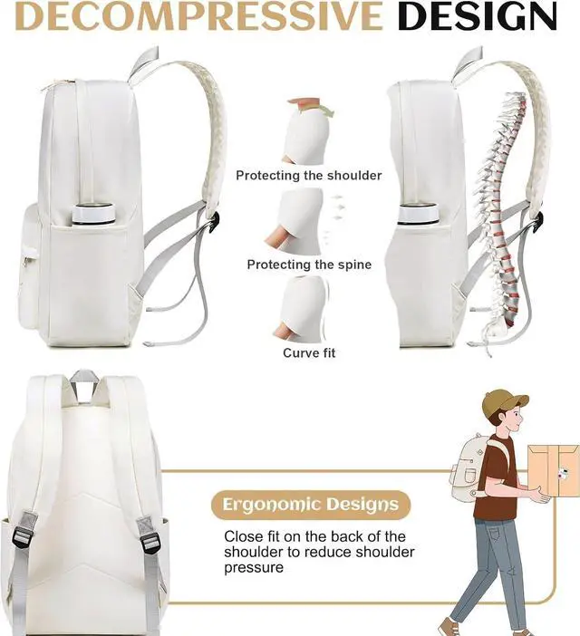 Alt view image 5 of 7 - School Backpack for Teen Girls Women Laptop Backpack College Bookbags Middle School Travel Work Commuter Back Pack(Solid Beige)