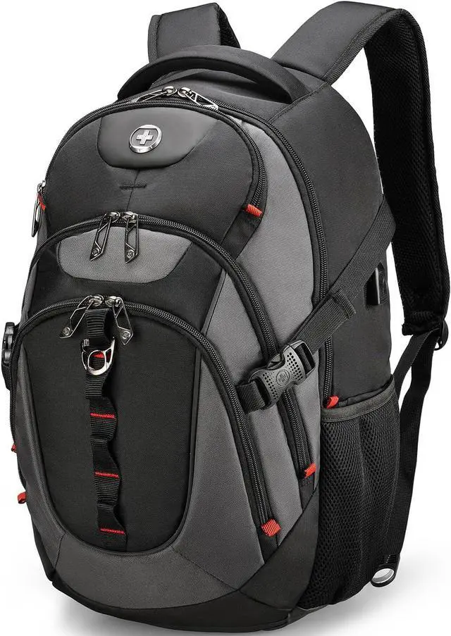 Main image of Swissdigital Design Business Laptop Backpack with Smart USB Charging Port, Travel Backpack Fits 15.6 inches laptops, Water Repellent College Backpack for Men Women (SD803-02 Black/Grey)
