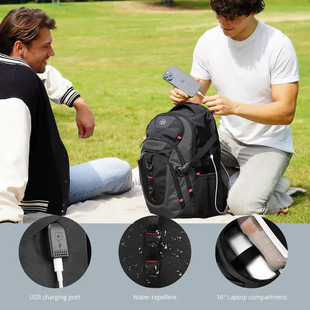 Alt view image 2 of 7 - Swissdigital Design Business Laptop Backpack with Smart USB Charging Port, Travel Backpack Fits 15.6 inches laptops, Water Repellent College Backpack for Men Women (SD803-02 Black/Grey)