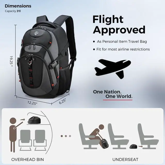 Alt view image 3 of 7 - Swissdigital Design Business Laptop Backpack with Smart USB Charging Port, Travel Backpack Fits 15.6 inches laptops, Water Repellent College Backpack for Men Women (SD803-02 Black/Grey)