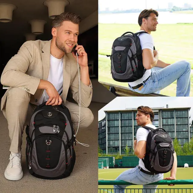 Alt view image 7 of 7 - Swissdigital Design Business Laptop Backpack with Smart USB Charging Port, Travel Backpack Fits 15.6 inches laptops, Water Repellent College Backpack for Men Women (SD803-02 Black/Grey)
