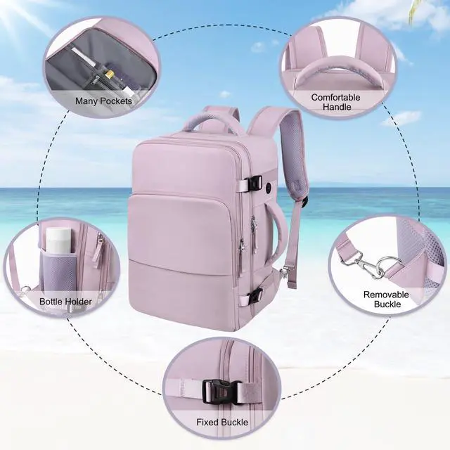 Alt view image 4 of 7 - Hanples Large Travel Laptop Backpack for Men Women, Light Purple, 16 Inch Laptop Compartment