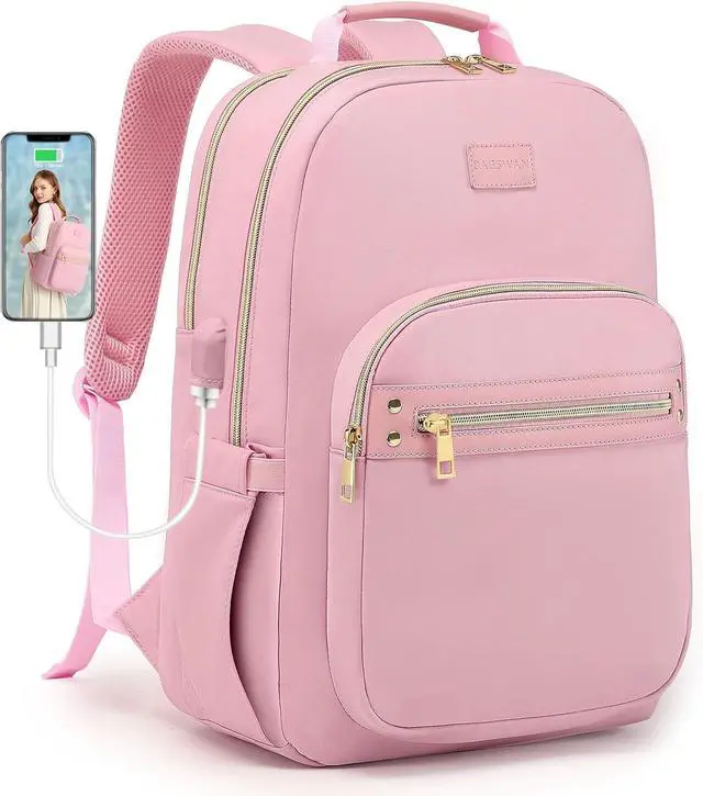 Main image of Laptop Backpack for Women Bookbag Cute Pink School Backpack for Teen Girls Nurse Bags Work Backpack Teacher Back Pack Waterproof 15.6 inch with USB Charging Port