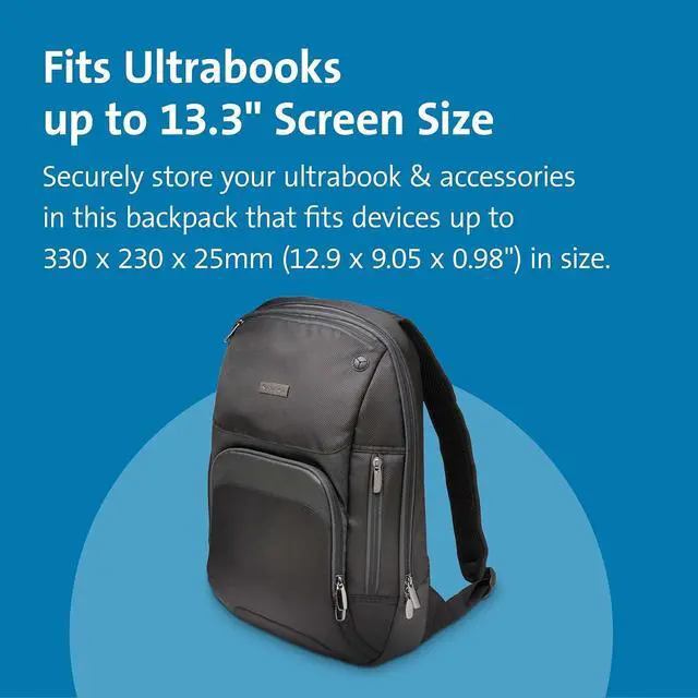 Alt view image 2 of 7 - Kensington Triple Trek Slim Laptop Backpack for MacBooks, Chromebooks, Tablets & Ultrabooks up to 13-Inch-14-Inch (K62591AM), Black