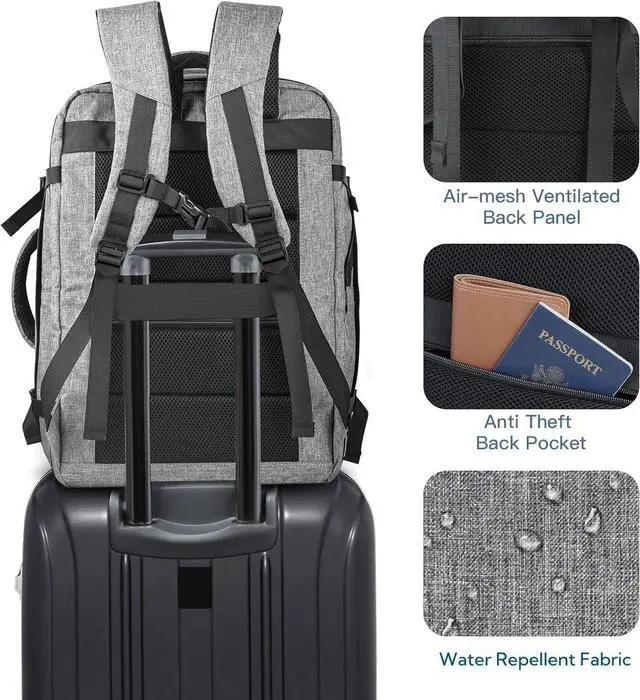 Alt view image 6 of 7 - Carry On Backpack, Extra Large 40-50L Travel Backpack for Men & Women, Expandable Backpack For Airplanes, 17 Inch Laptop Backpack, Luggage Suitcase 40L Daypack Lightweight Business Weekender Bag, Grey
