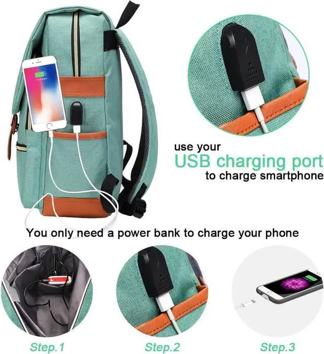 Alt view image 3 of 7 - Modoker Vintage Laptop Backpack for Women Men,Travel Backpacks with USB Charging Port Fashion Backpacks for Working Women Fits 15.6Inch Notebook, Green