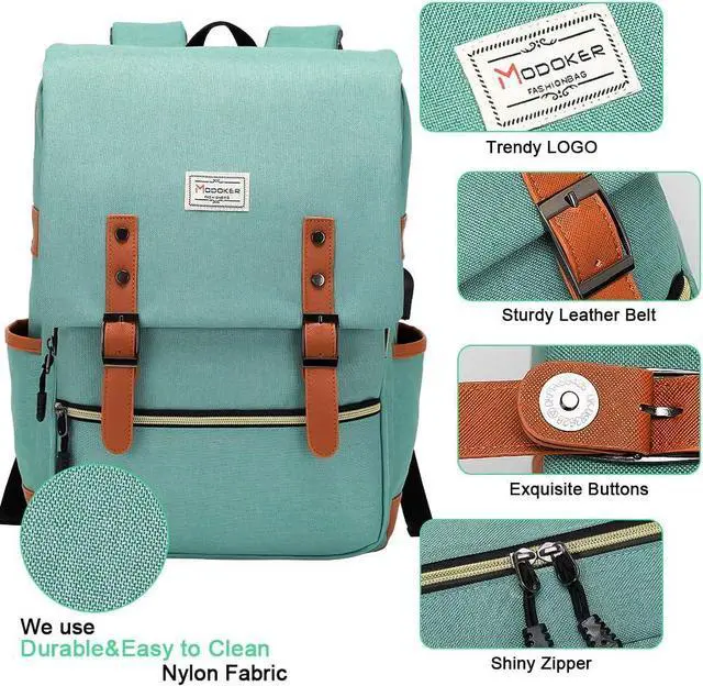 Alt view image 5 of 7 - Modoker Vintage Laptop Backpack for Women Men,Travel Backpacks with USB Charging Port Fashion Backpacks for Working Women Fits 15.6Inch Notebook, Green