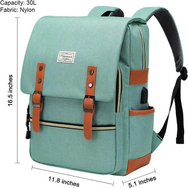 Alt view image 7 of 7 - Modoker Vintage Laptop Backpack for Women Men,Travel Backpacks with USB Charging Port Fashion Backpacks for Working Women Fits 15.6Inch Notebook, Green