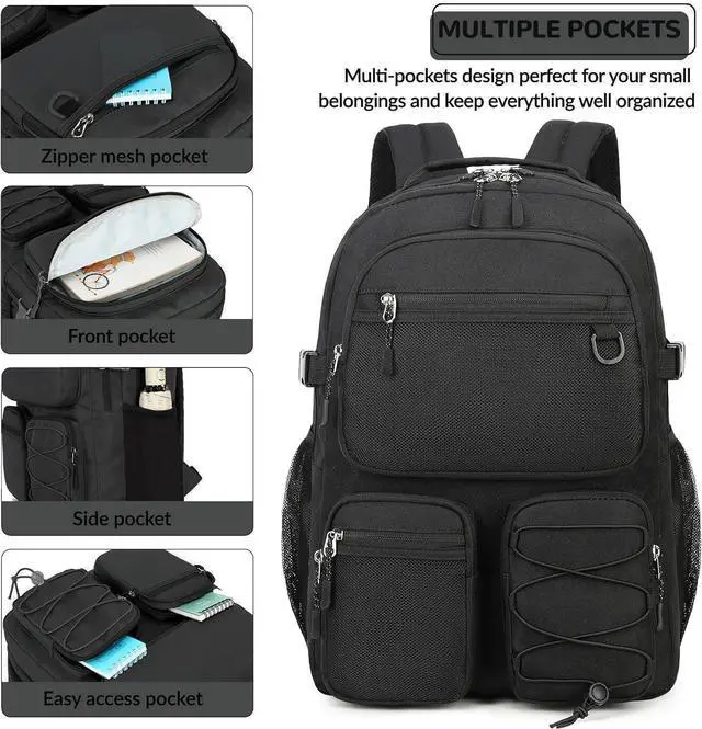 Alt view image 6 of 7 - Lohol Water Resistant Daypack with Mulitiple Pockets for School Travel Outdoor College, 15.6 inch Laptop Backpack for Men and Women (Black)