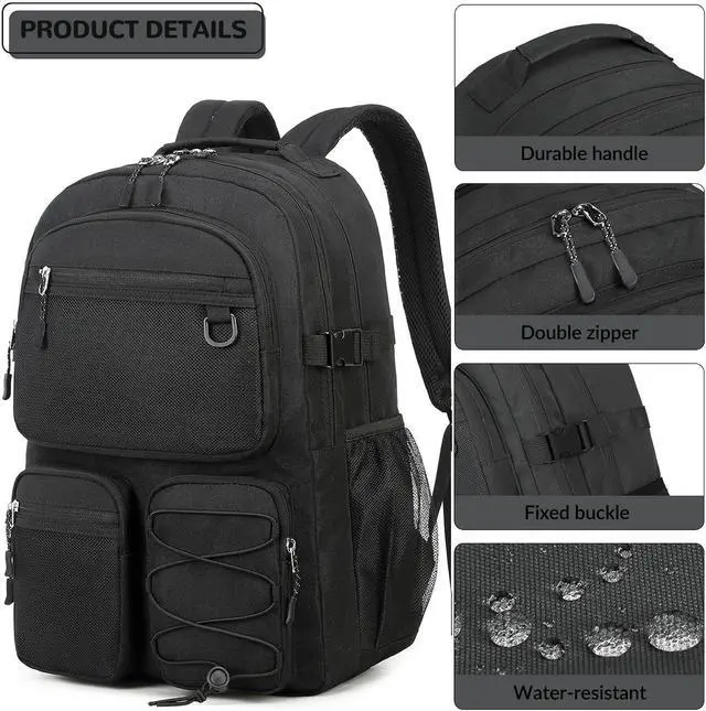 Alt view image 7 of 7 - Lohol Water Resistant Daypack with Mulitiple Pockets for School Travel Outdoor College, 15.6 inch Laptop Backpack for Men and Women (Black)