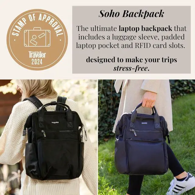 Alt view image 2 of 7 - Baggallini Soho Backpack - Travel Laptop Backpack for Women - Lightweight Water-Resistant Luggage Bag, Black