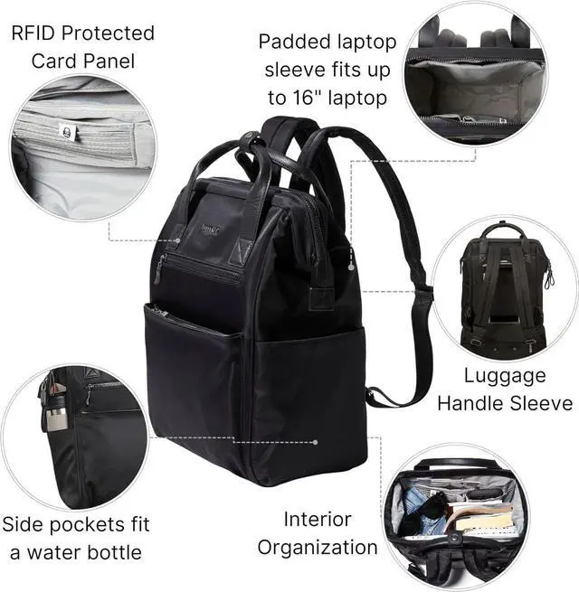 Alt view image 3 of 7 - Baggallini Soho Backpack - Travel Laptop Backpack for Women - Lightweight Water-Resistant Luggage Bag, Black