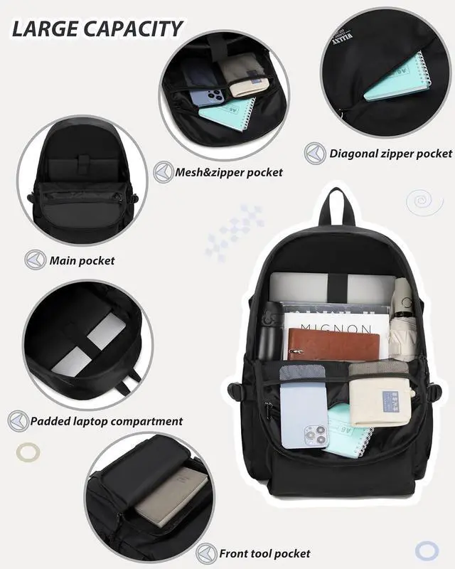 Alt view image 3 of 6 - Caoroky knight College School Bag for Men Women Laptop Backpack 15.6 Inch Anti Theft Travel Daypack Large Elementary Middle High Bookbags for Teens Girls Boys Students-Large,black