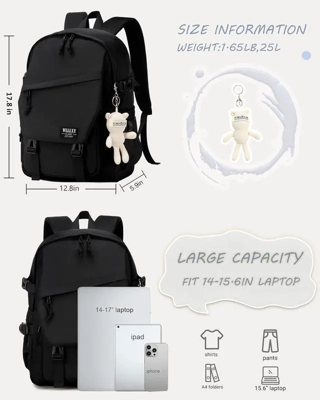 Alt view image 6 of 6 - Caoroky knight College School Bag for Men Women Laptop Backpack 15.6 Inch Anti Theft Travel Daypack Large Elementary Middle High Bookbags for Teens Girls Boys Students-Large,black