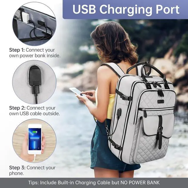 Alt view image 3 of 7 - Vancropak Travel Backpack for Women, Anti Theft Laptop Carry on Backpacks Fits 17 inch Computer with Lock & USB Charging Port, TSA Flight Approved Large 50L Duffel Bag with 3 Packing Cubes, Grey