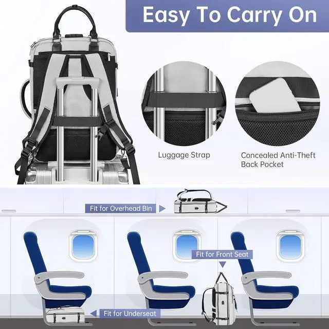 Alt view image 5 of 7 - Vancropak Travel Backpack for Women, Anti Theft Laptop Carry on Backpacks Fits 17 inch Computer with Lock & USB Charging Port, TSA Flight Approved Large 50L Duffel Bag with 3 Packing Cubes, Grey