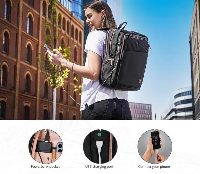 Alt view image 3 of 7 - Swissdigital Design Business Laptop Backpack For Women,With USB Charging Port Computer Work Backpack,Fits 15.6 Inch Laptop Travel Casual Backpack (SD1006-01) One Nation One World