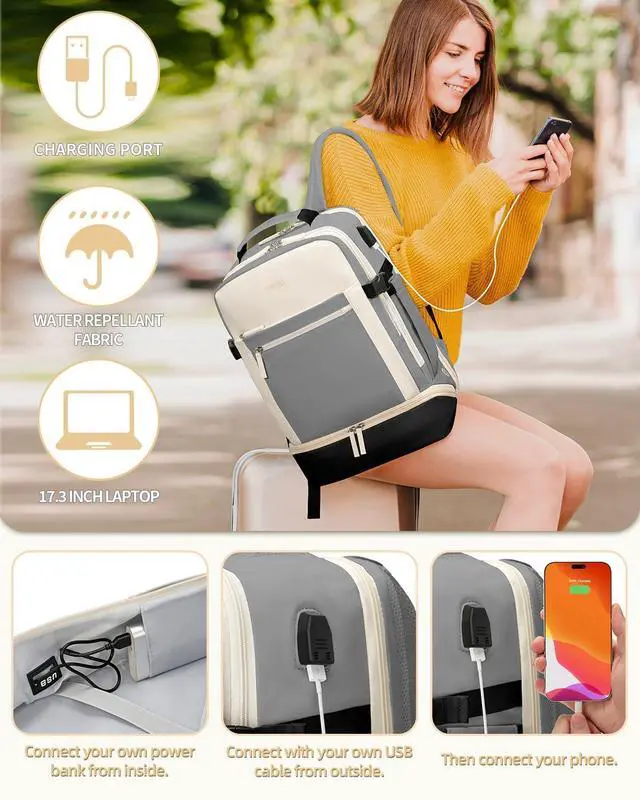 Alt view image 4 of 6 - ZOMFELT Carry on Backpack for Women, Flight Approved Travel Backpack with Shoes Compartment, Personal Item Bag with 17.3inch Laptop Pocket, Large Casual Daypack for Overnight, Travel, Hiking