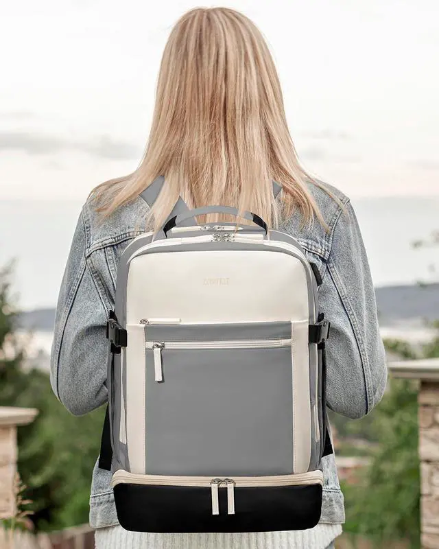 Alt view image 5 of 6 - ZOMFELT Carry on Backpack for Women, Flight Approved Travel Backpack with Shoes Compartment, Personal Item Bag with 17.3inch Laptop Pocket, Large Casual Daypack for Overnight, Travel, Hiking