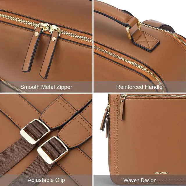 Alt view image 5 of 6 - BOSTANTEN Leather Backpack 15.6 inch Laptop Bag Travel Casual Computer Backpack College Business Work Shoulder Bags with Trolley Sleeve for Women Men Brown
