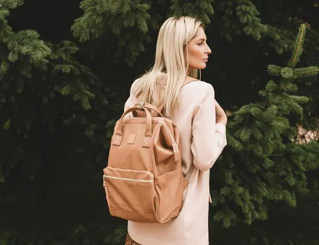 Alt view image 5 of 5 - Kah&Kee Leather Backpack for Women and Men 16-inch Laptop Bag | Teacher Professional, Diaper Bag Backpack, Ideal for Work, School, Nurse, College & Travel (Tan Pink, Large)