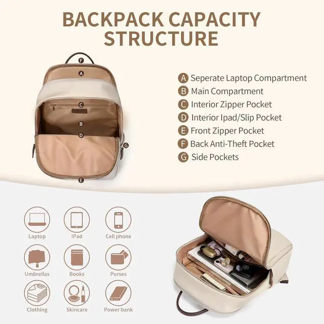 Alt view image 4 of 7 - GOLF SUPAGS Womens Laptop Backpack with Separate Laptop Compartment Water Resistant Computer Backpacks Fits 14 Inch Notebook Travel Work College Bags (Apricot)