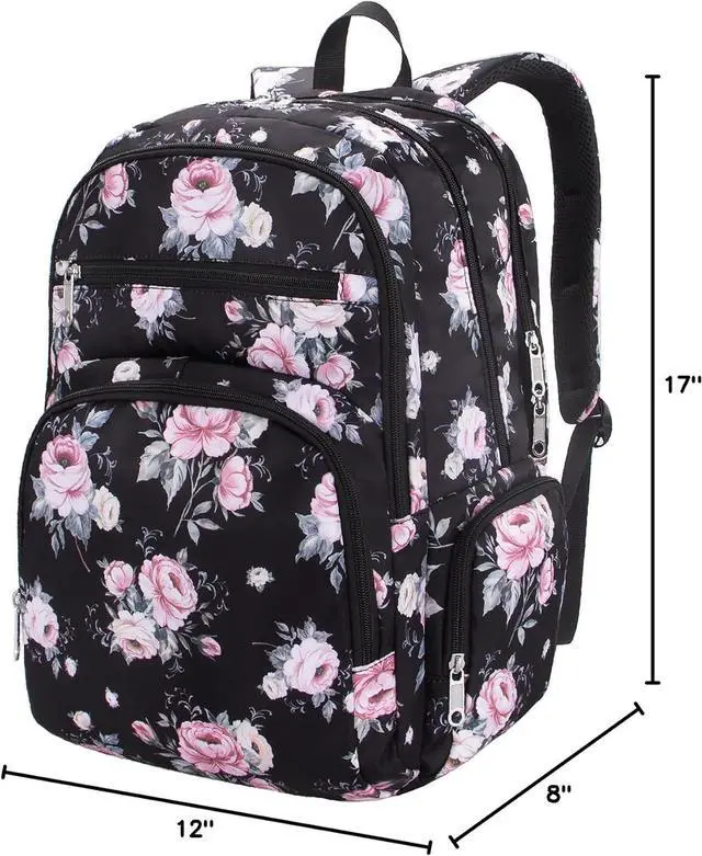Alt view image 7 of 7 - Floral Backpack for Women Extra Large 17 inch Womens Laptop Bag Teacher Nurse Work Commuter Bag with Rose Print College Campus Essentials Water Resistant Casual Daypack Back Pack Mochilas De Mujer