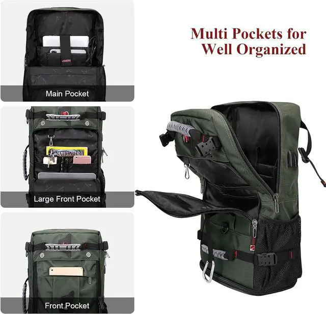 Alt view image 3 of 7 - WITZMAN Travel Backpack for Men Convertible Duffle Luggage Bag fit 17 Inch Laptop Carry On Bags for Airplane (B681 Army Green)